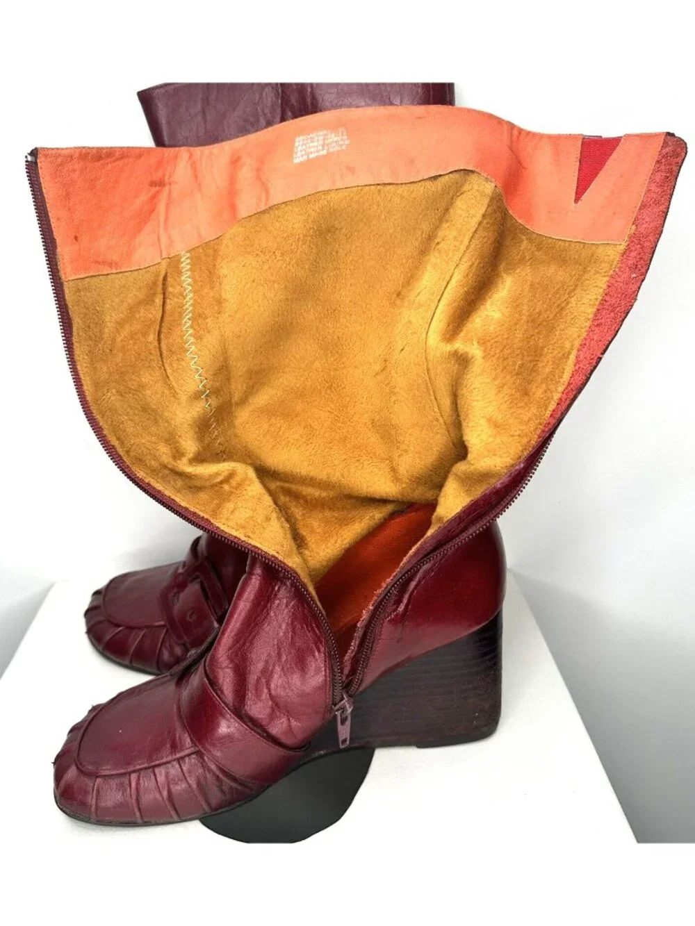 Miz Mooz Broadway Red Leather Knee High Wedge Boots Womens 6 Zip Boho Witchy - Picture 10 of 13